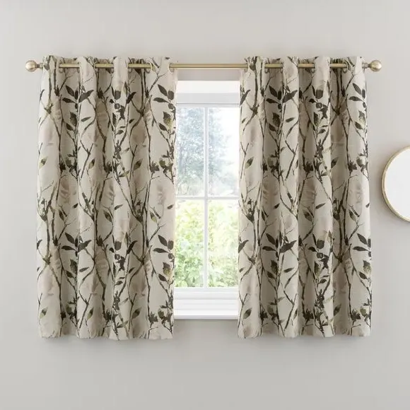 Eyelet Curtains with Lining - Olive, Jacquard