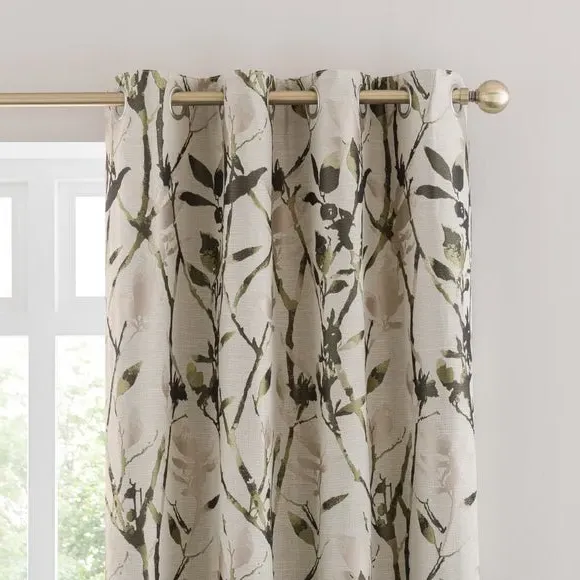 Eyelet Curtains with Lining - Olive, Jacquard