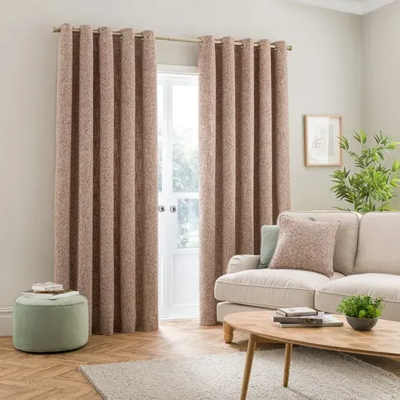 Eyelet Curtains with Lining - Pink, Chenille