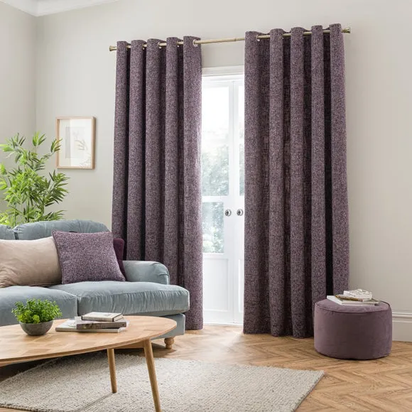 Eyelet Curtains with Lining - Purple, Chenille