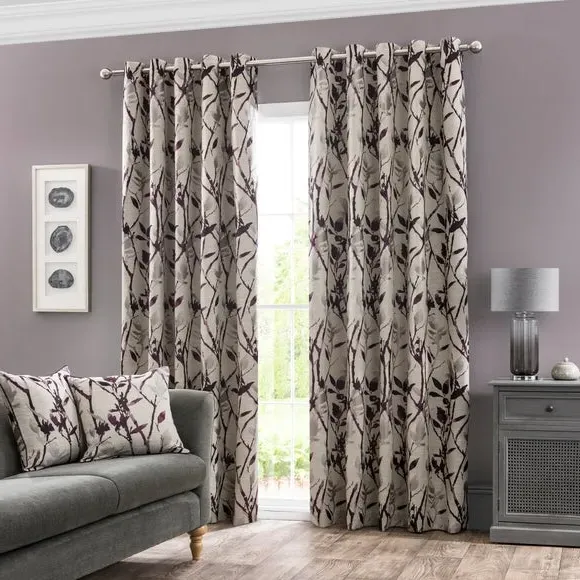 Eyelet Curtains with Lining - Purple, Jacquard
