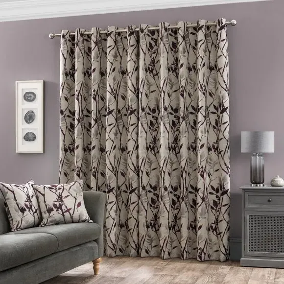 Eyelet Curtains with Lining - Purple, Jacquard