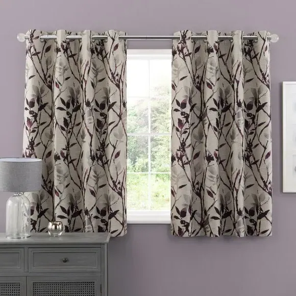 Eyelet Curtains with Lining - Purple, Jacquard