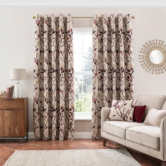Eyelet Curtains with Lining - Red, Jacquard