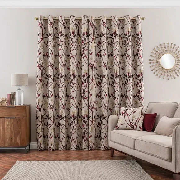 Eyelet Curtains with Lining - Red, Jacquard