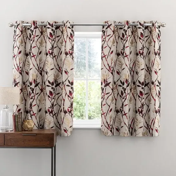 Eyelet Curtains with Lining - Red, Jacquard