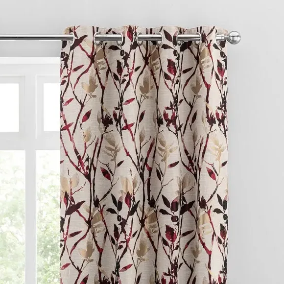 Eyelet Curtains with Lining - Red, Jacquard