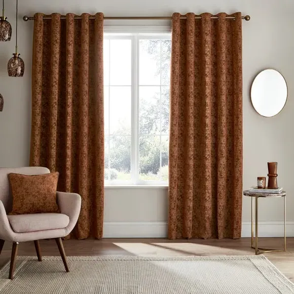 Eyelet Curtains with Lining - Rust, Chenille