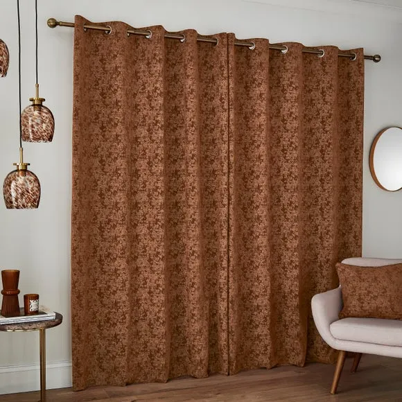 Eyelet Curtains with Lining - Rust, Chenille