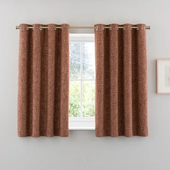 Eyelet Curtains with Lining - Rust, Chenille