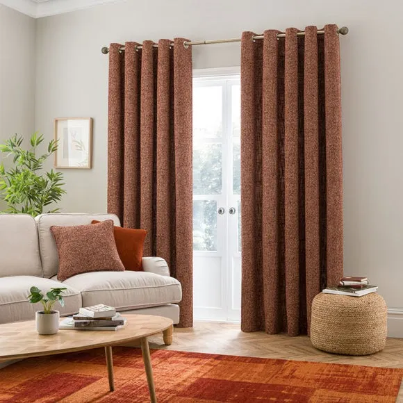 Eyelet Curtains with Lining - Rust, Chenille