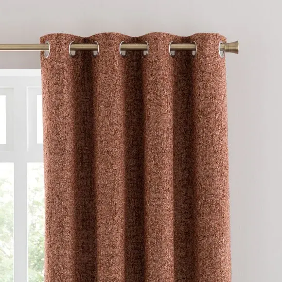 Eyelet Curtains with Lining - Rust, Chenille