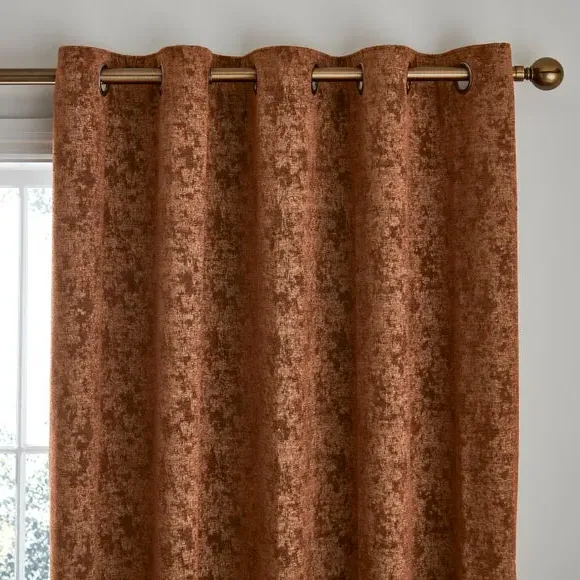 Eyelet Curtains with Lining - Rust, Chenille