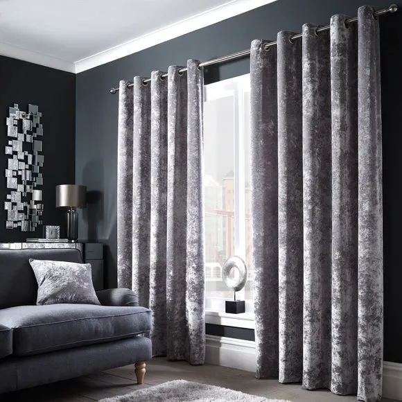 Eyelet Curtains with Lining - Silver, Velour