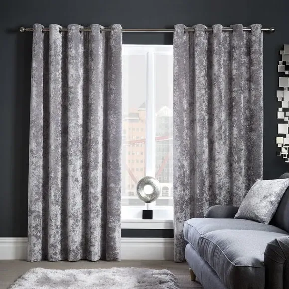 Eyelet Curtains with Lining - Silver, Velour