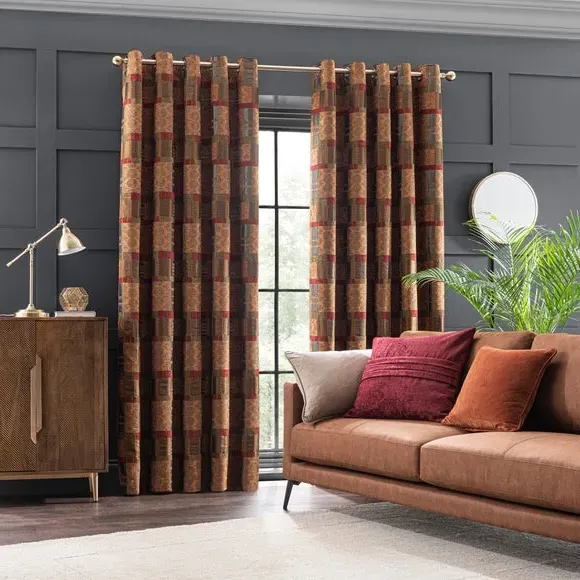 Eyelet Curtains with Lining - Terracotta, Chenille