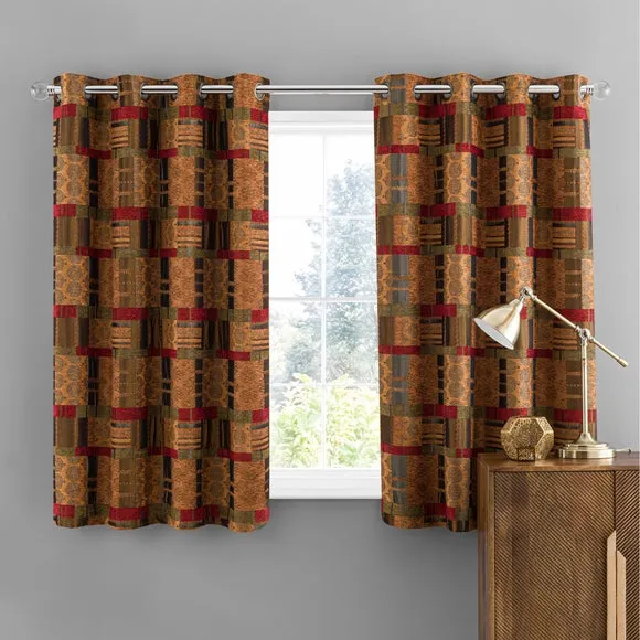 Eyelet Curtains with Lining - Terracotta, Chenille