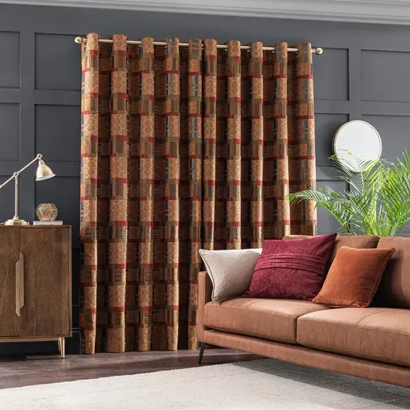 Eyelet Curtains with Lining - Terracotta, Chenille