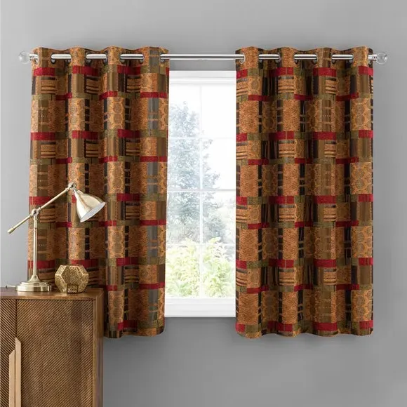 Eyelet Curtains with Lining - Terracotta, Chenille