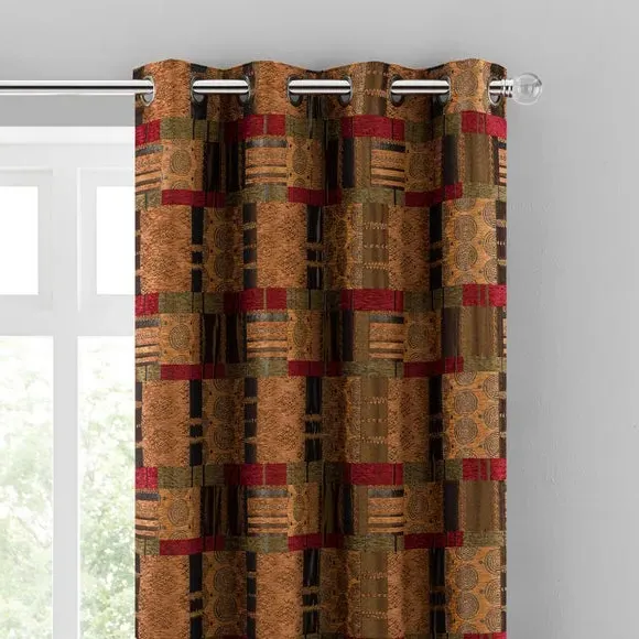 Eyelet Curtains with Lining - Terracotta, Chenille