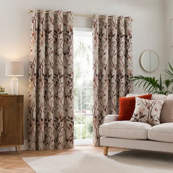 Eyelet Curtains with Lining - Terracotta, Jacquard