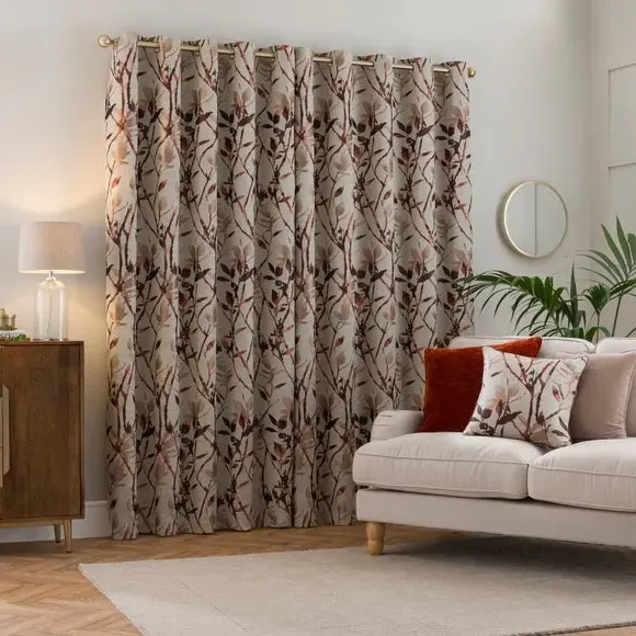 Eyelet Curtains with Lining - Terracotta, Jacquard