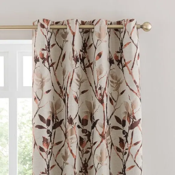 Eyelet Curtains with Lining - Terracotta, Jacquard