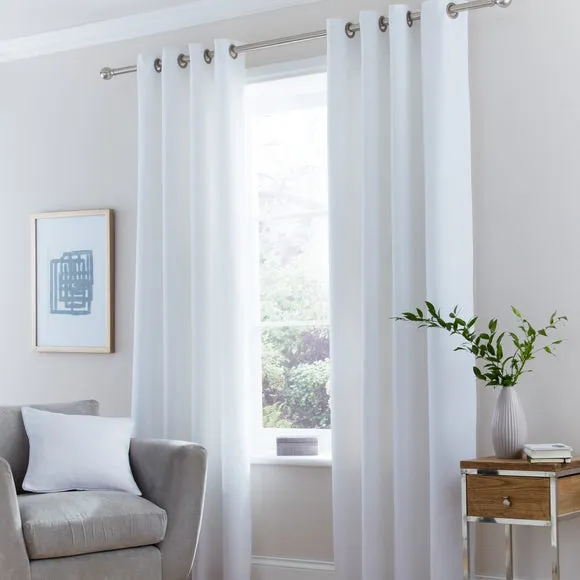 Eyelet Curtains with Lining - White, Polyester