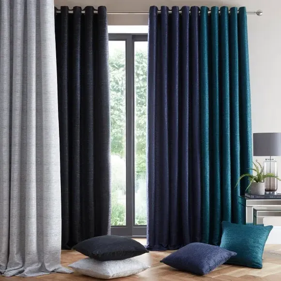 Eyelet Curtains with Lining - White