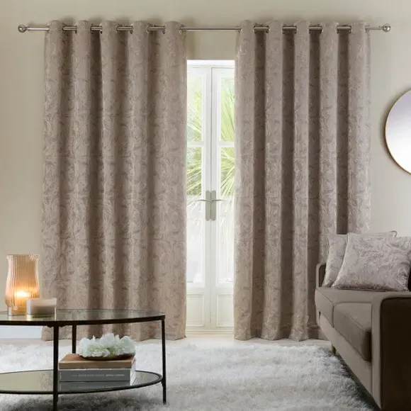 Eyelet Curtains with Marble Effect - Champagne