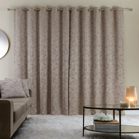 Eyelet Curtains with Marble Effect - Champagne