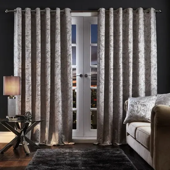 Eyelet Curtains with Marble Effect - Silver