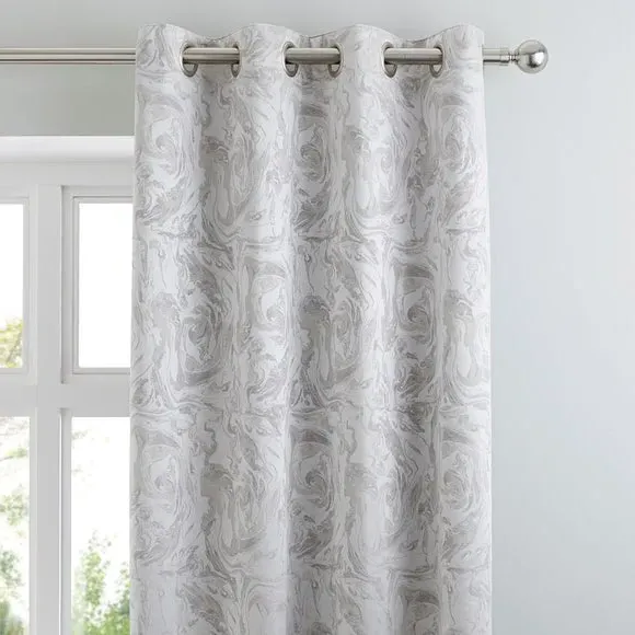 Eyelet Curtains with Marble Effect - Silver