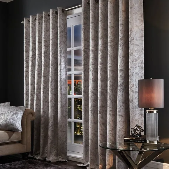Eyelet Curtains with Marble Effect - Silver