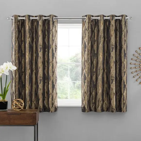 Eyelet Curtains with Metallic Design - Blue