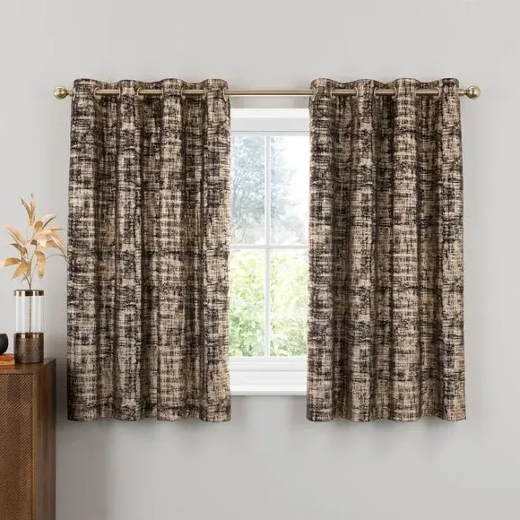Eyelet Curtains with Metallic Print - Black