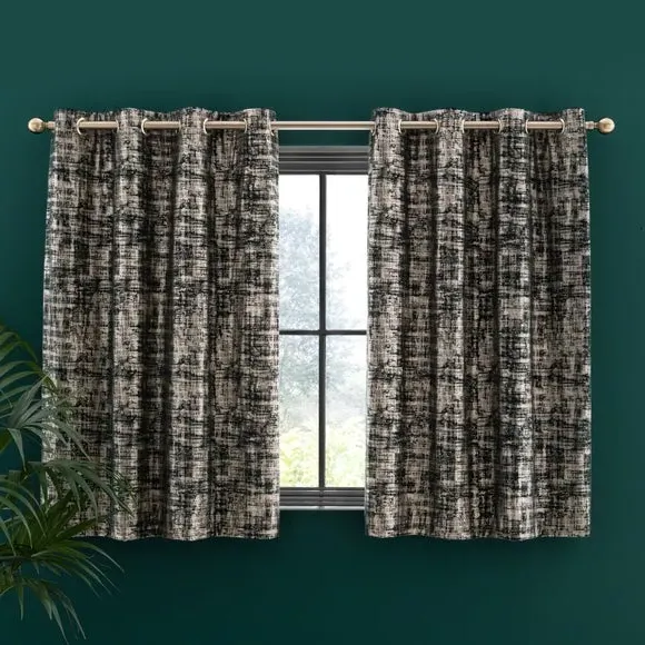 Eyelet Curtains with Metallic Print - Emerald