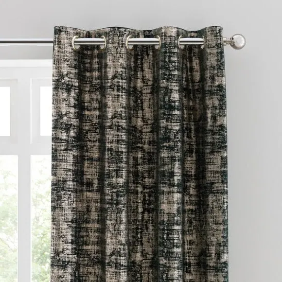 Eyelet Curtains with Metallic Print - Emerald