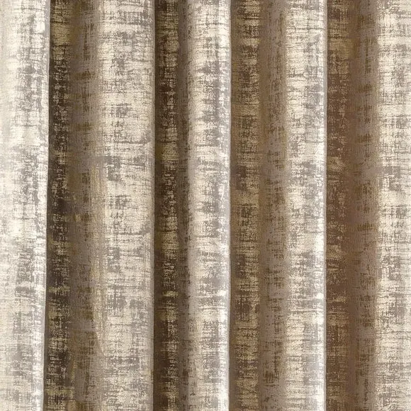 Eyelet Curtains with Metallic Print - Gold