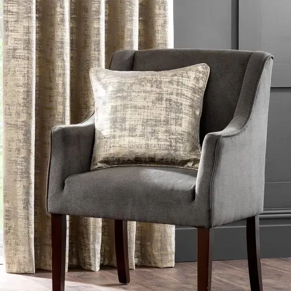 Eyelet Curtains with Metallic Print - Gold