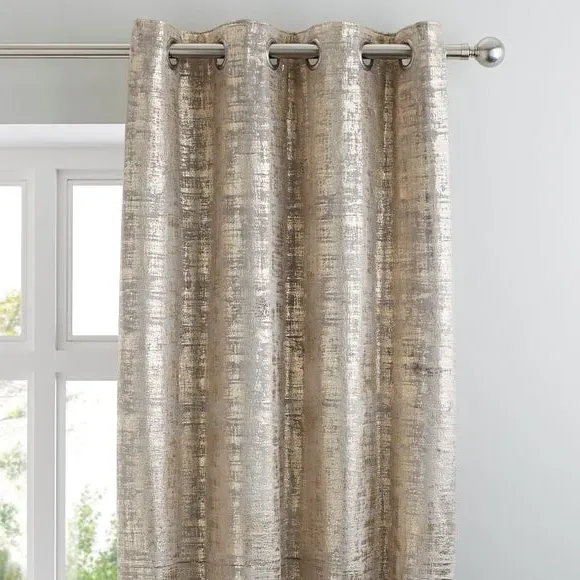 Eyelet Curtains with Metallic Print - Gold