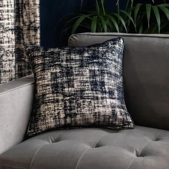 Eyelet Curtains with Metallic Print - Navy