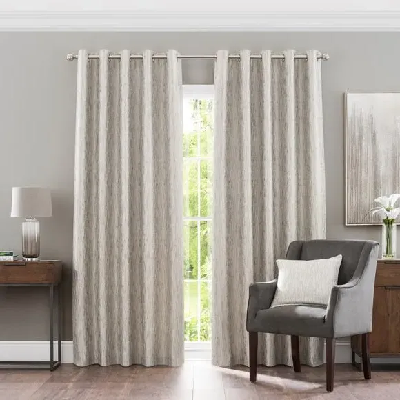 Eyelet Curtains with Metallic Stripes - Natural
