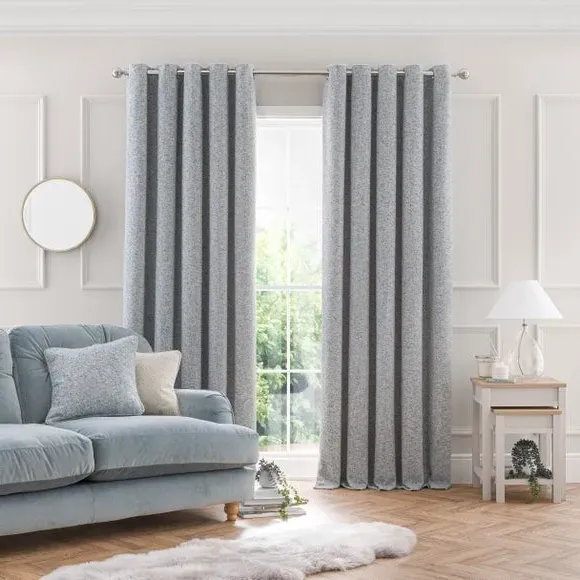 Eyelet Curtains with Multi-Tonal Weave - Blue