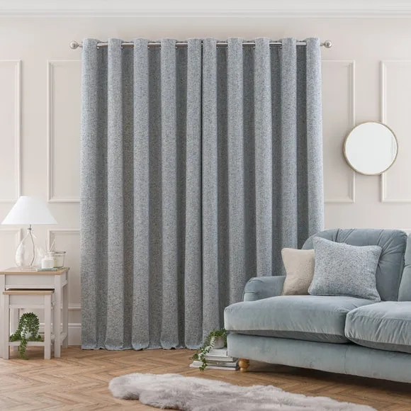 Eyelet Curtains with Multi-Tonal Weave - Blue