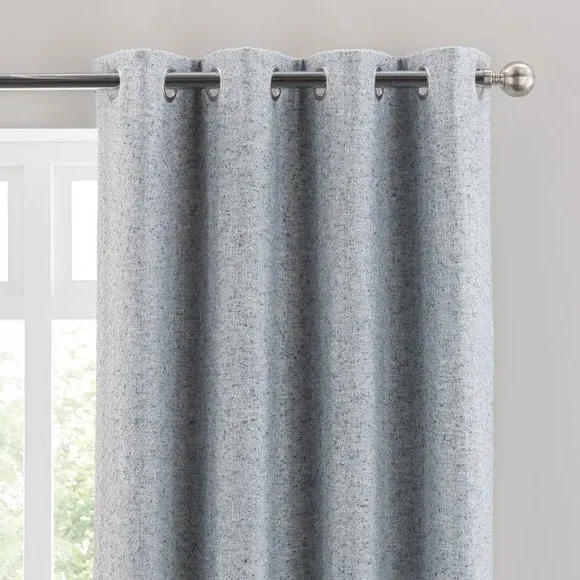 Eyelet Curtains with Multi-Tonal Weave - Blue
