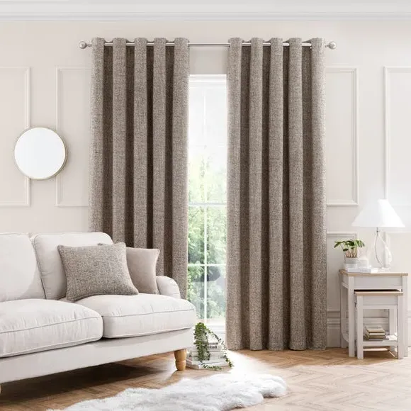 Eyelet Curtains with Multi-Tonal Weave - Natural