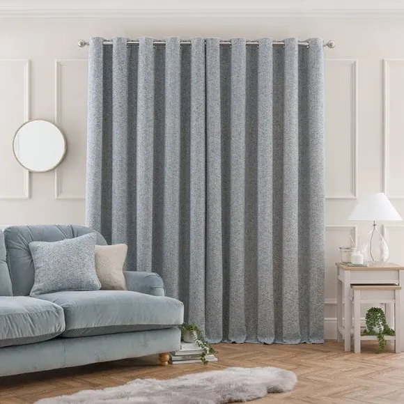 Eyelet Curtains with Multi-Tonal Weave - Soft Blue