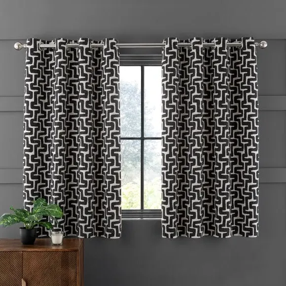 Eyelet Curtains with Pattern - Charcoal, Chenille