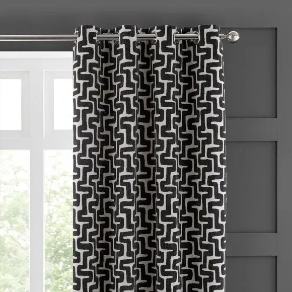 Eyelet Curtains with Pattern - Charcoal, Chenille image